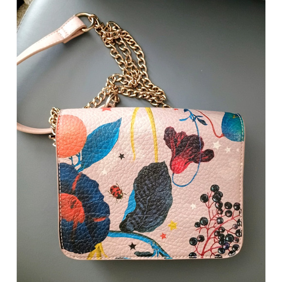 Fiorelli Floral Ladybug Print Burgundy Crossbody Purse Handbag Small Chain Strap - Picture 2 of 5